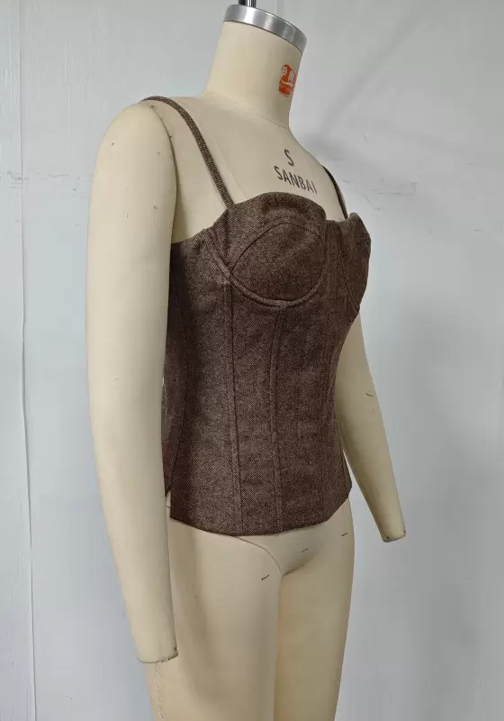 Tweed Corset Cami Top & Mini Skirt Set - Tailored Bustier Outfit for Women