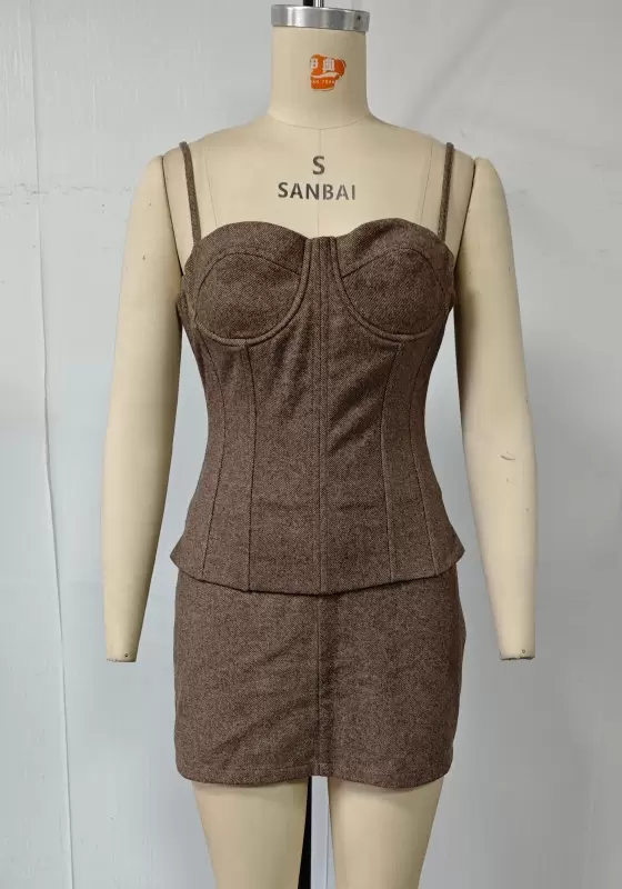 Tweed Corset Cami Top & Mini Skirt Set - Tailored Bustier Outfit for Women