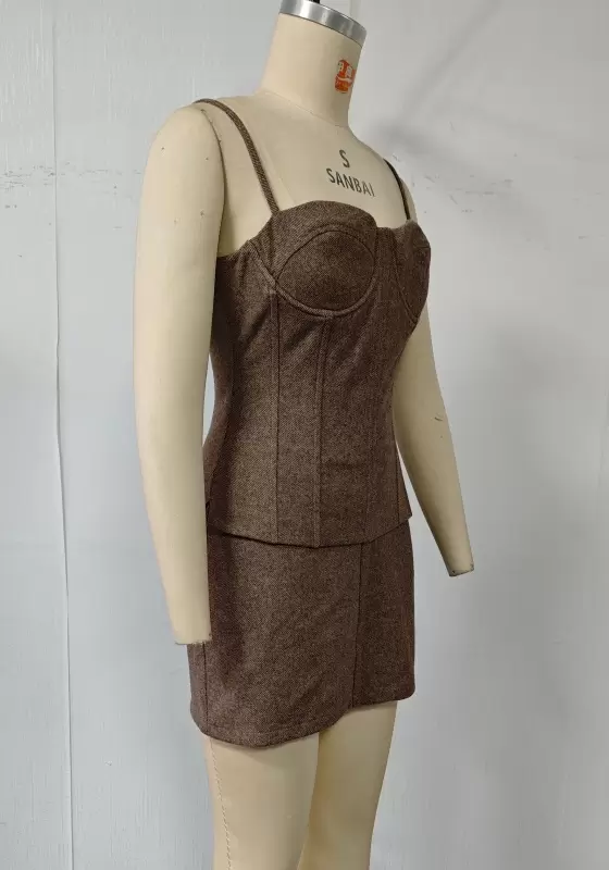 Tweed Corset Cami Top & Mini Skirt Set - Tailored Bustier Outfit for Women