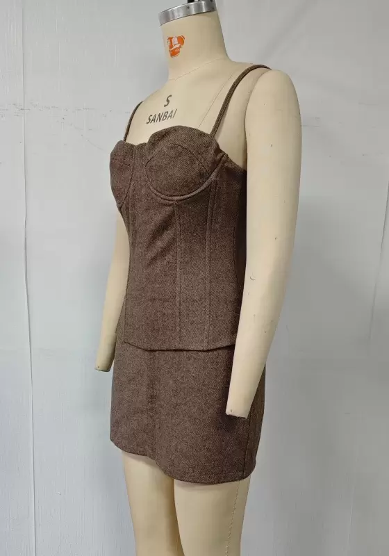 Tweed Corset Cami Top & Mini Skirt Set - Tailored Bustier Outfit for Women