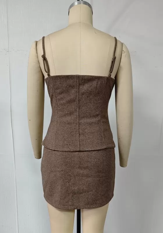 Tweed Corset Cami Top & Mini Skirt Set - Tailored Bustier Outfit for Women