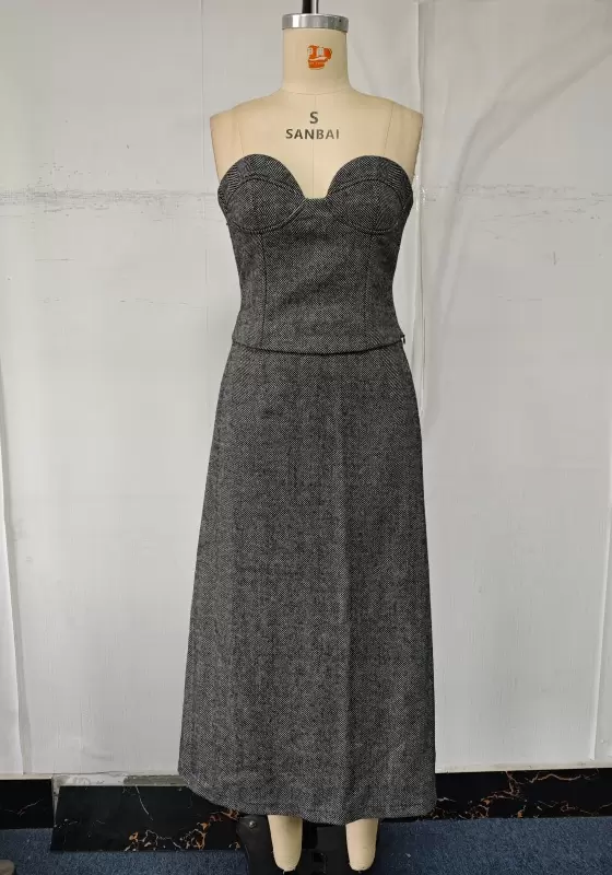 Wool-Blend Blazer & Midi Skirt Suit - Tailored Professional Outfit for Women