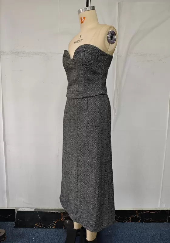 Wool-Blend Blazer & Midi Skirt Suit - Tailored Professional Outfit for Women