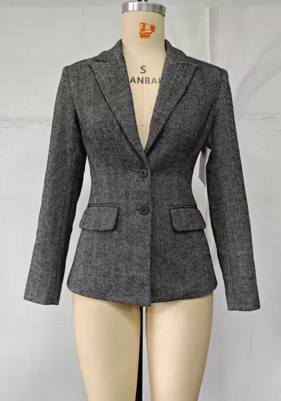 Wool-Blend Blazer & Midi Skirt Suit - Tailored Professional Outfit for Women