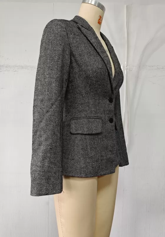 Wool-Blend Blazer & Midi Skirt Suit - Tailored Professional Outfit for Women