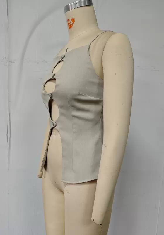 Cut-Out Cami Top & High-Waisted Wide-Leg Trouser Set - Trendy Minimalist Outfit for Women