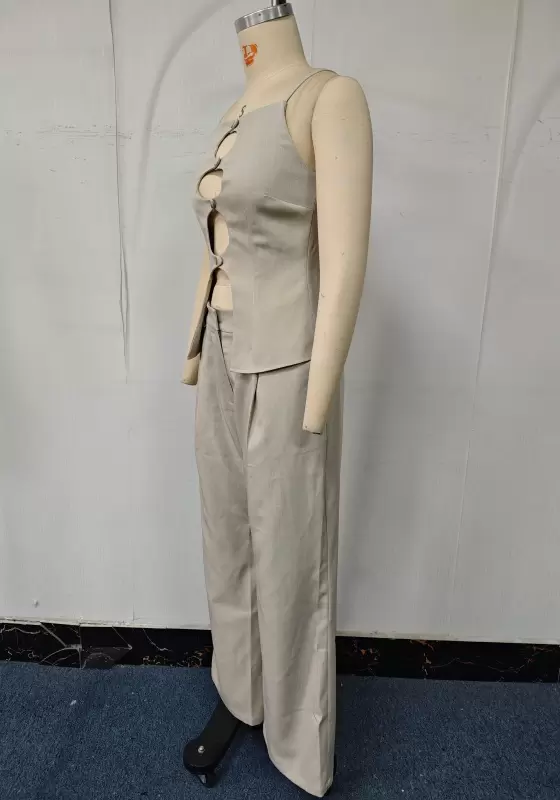 Cut-Out Cami Top & High-Waisted Wide-Leg Trouser Set - Trendy Minimalist Outfit for Women