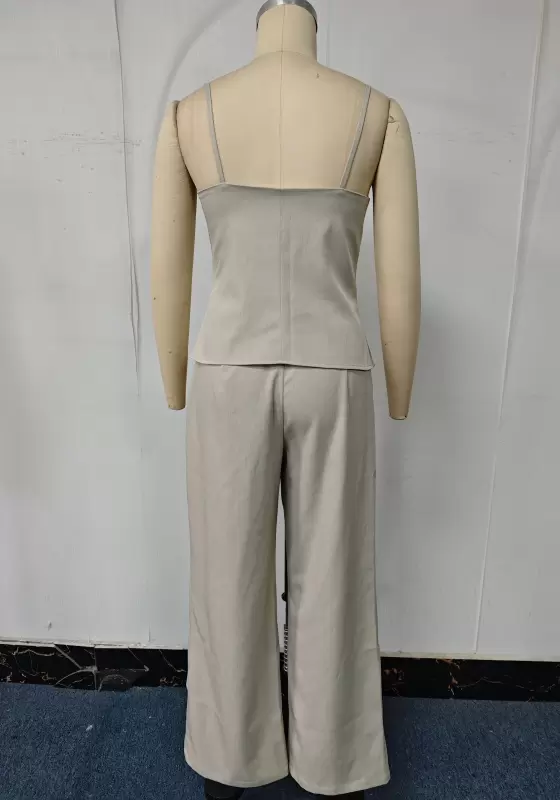 Cut-Out Cami Top & High-Waisted Wide-Leg Trouser Set - Trendy Minimalist Outfit for Women