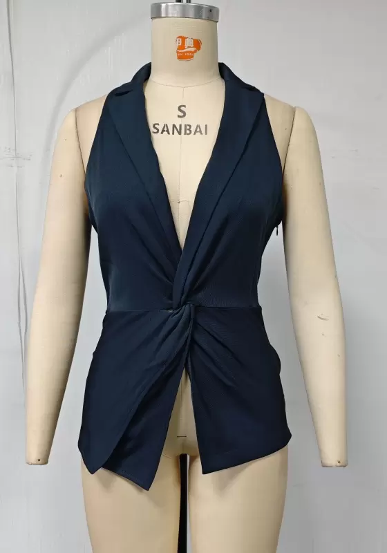 Twisted Front Sleeveless Blouse & Wide-Leg Trouser Set - Elegant Office-to-Evening Outfit for Women