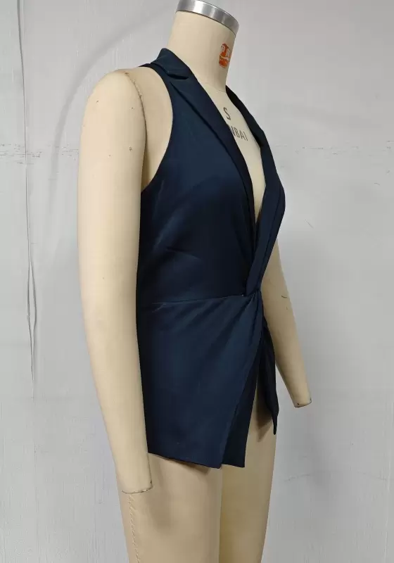 Twisted Front Sleeveless Blouse & Wide-Leg Trouser Set - Elegant Office-to-Evening Outfit for Women