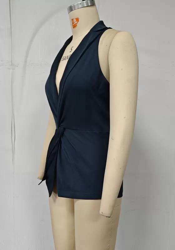 Twisted Front Sleeveless Blouse & Wide-Leg Trouser Set - Elegant Office-to-Evening Outfit for Women