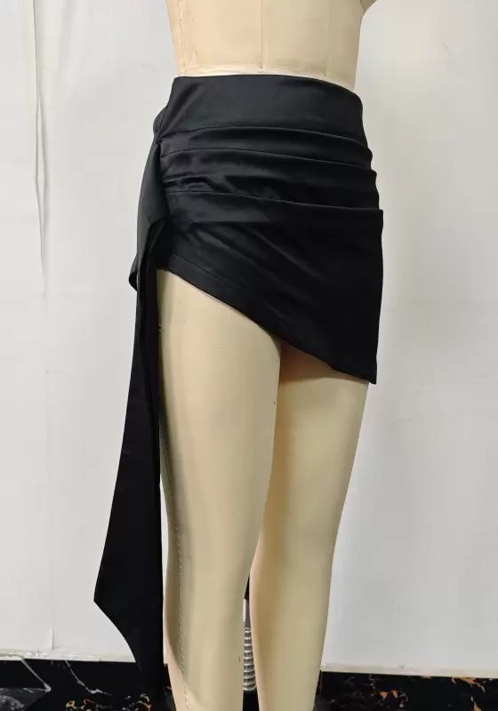 Satin Asymmetric Ruched Midi Dress - Sleeveless Square Neck Bodycon Dress for Women