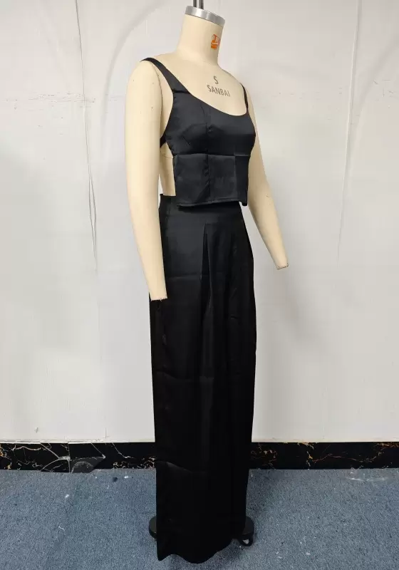 Satin Cami Crop Top & High-Waisted Wide-Leg Trouser Set