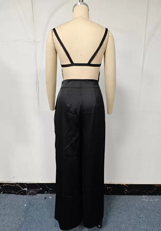Satin Cami Crop Top & High-Waisted Wide-Leg Trouser Set
