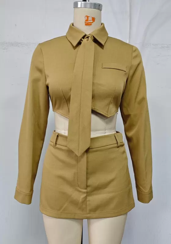 Tie-Front Blouse & High-Waisted Mini Skirt Set - Chic Secretarycore Office-to-Cocktail Outfit for Women