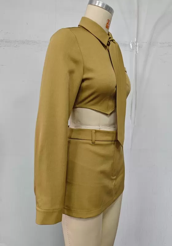 Tie-Front Blouse & High-Waisted Mini Skirt Set - Chic Secretarycore Office-to-Cocktail Outfit for Women