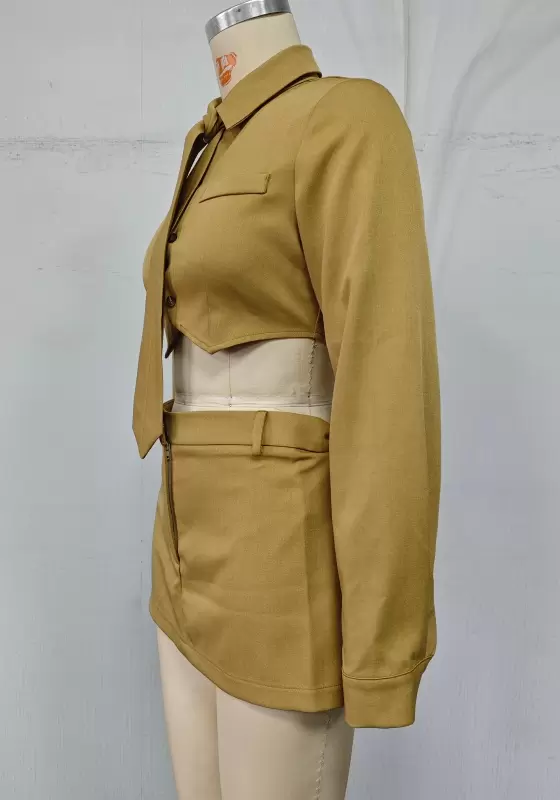 Tie-Front Blouse & High-Waisted Mini Skirt Set - Chic Secretarycore Office-to-Cocktail Outfit for Women