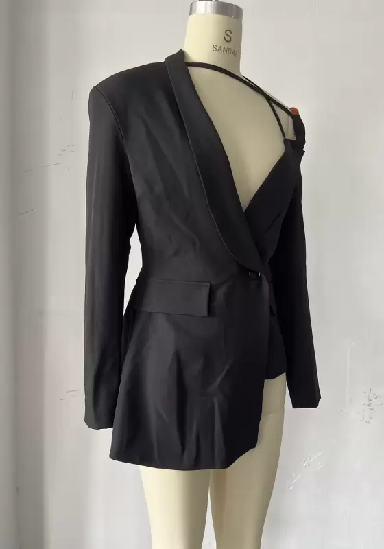 Backless Halter Blazer - Structured Tailored Suiting Top for Women
