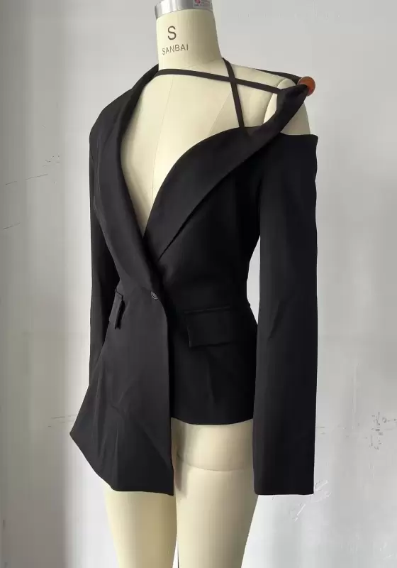 Backless Halter Blazer - Structured Tailored Suiting Top for Women