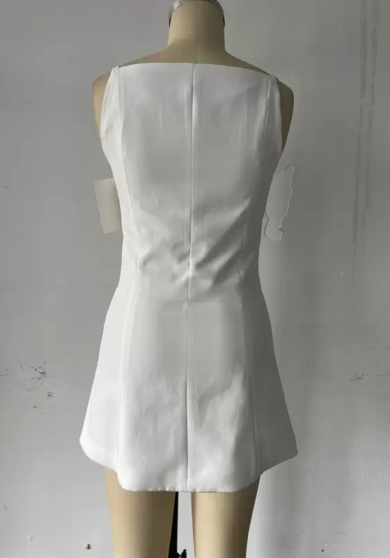 Button-Front Camisole Mini Dress - Structured Tailored Bodycon Dress for Women