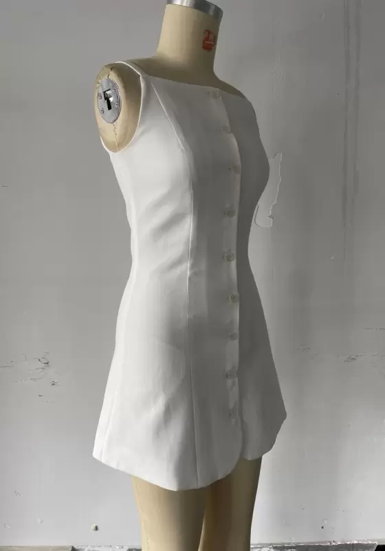 Button-Front Camisole Mini Dress - Structured Tailored Bodycon Dress for Women