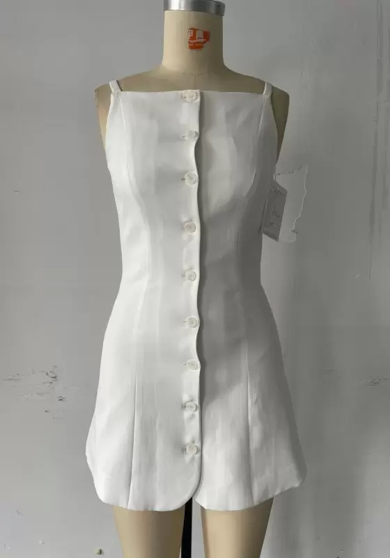 Button-Front Camisole Mini Dress - Structured Tailored Bodycon Dress for Women