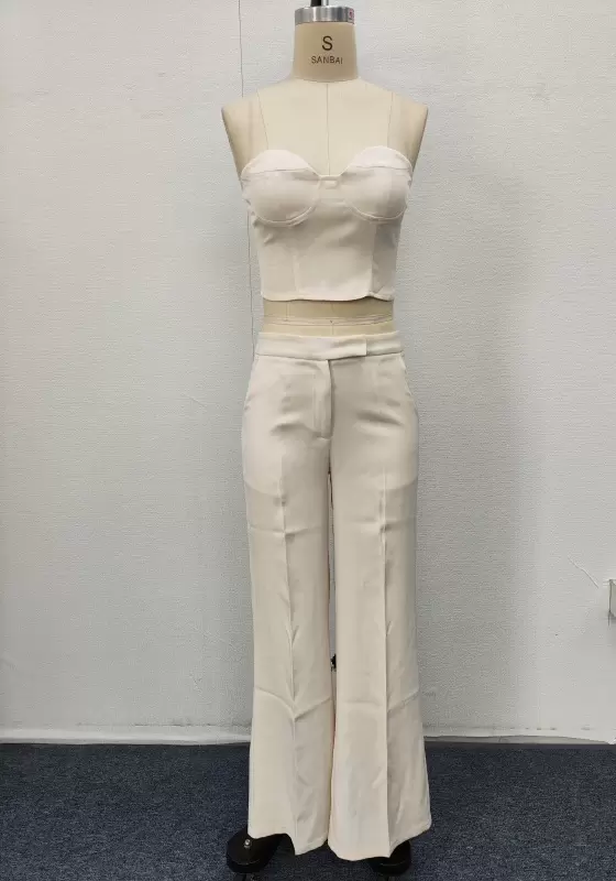 Women&rsquo;s Chic Corset Crop Top & High-Waisted Wide Leg Pants Set