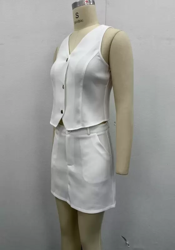 Women&rsquo;s V-Neck Sleeveless Vest & High-Waisted Mini Skirt Set | Office-to-Casual Wear