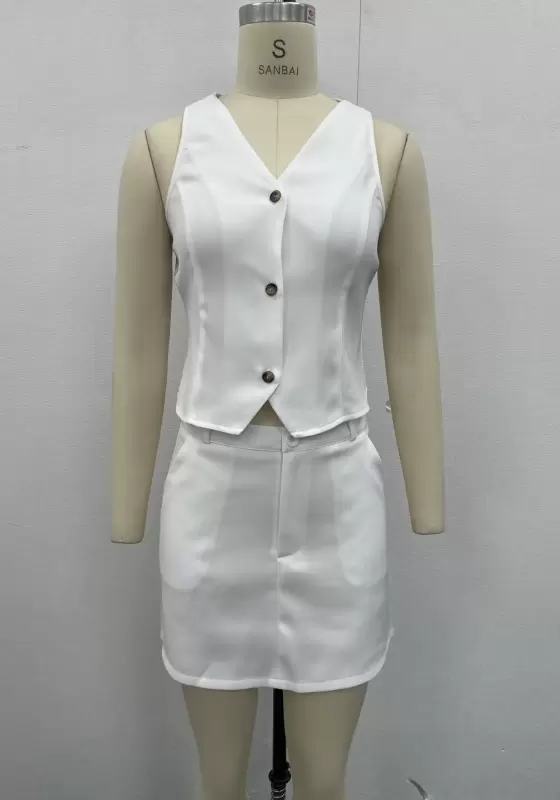 Women&rsquo;s V-Neck Sleeveless Vest & High-Waisted Mini Skirt Set | Office-to-Casual Wear