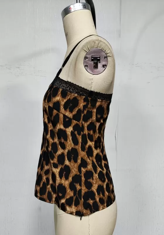Women&rsquo;s Leopard Print Lace-Trimmed Camisole Corset Top | Sexy Slim-Fit Crop Top for Daily & Party Wear