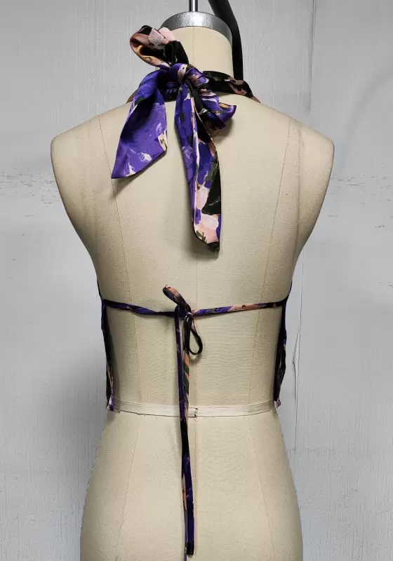 Women&rsquo;s Halter Neck Deep V Floral Crop Top | Vacation & Party Wear, Backless Slimming Blouse