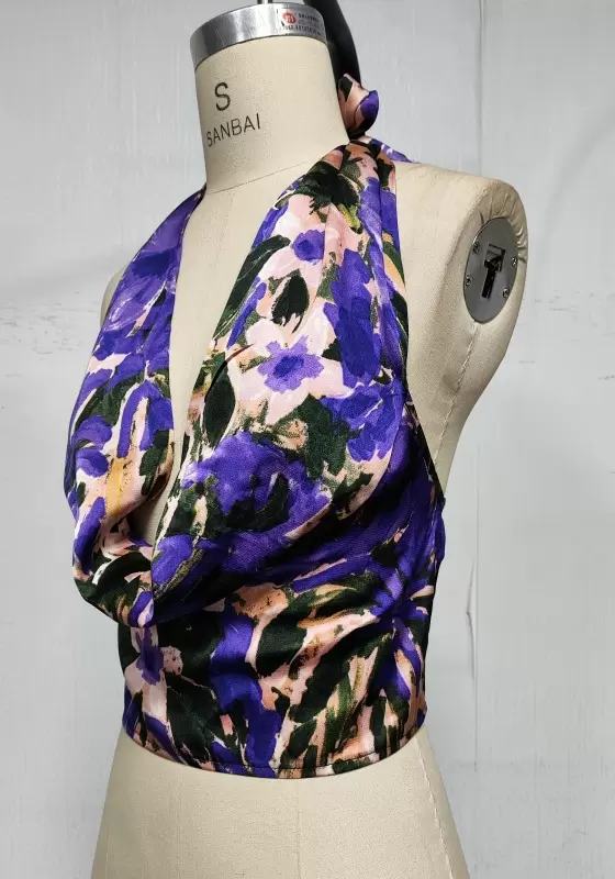 Women&rsquo;s Halter Neck Deep V Floral Crop Top | Vacation & Party Wear, Backless Slimming Blouse