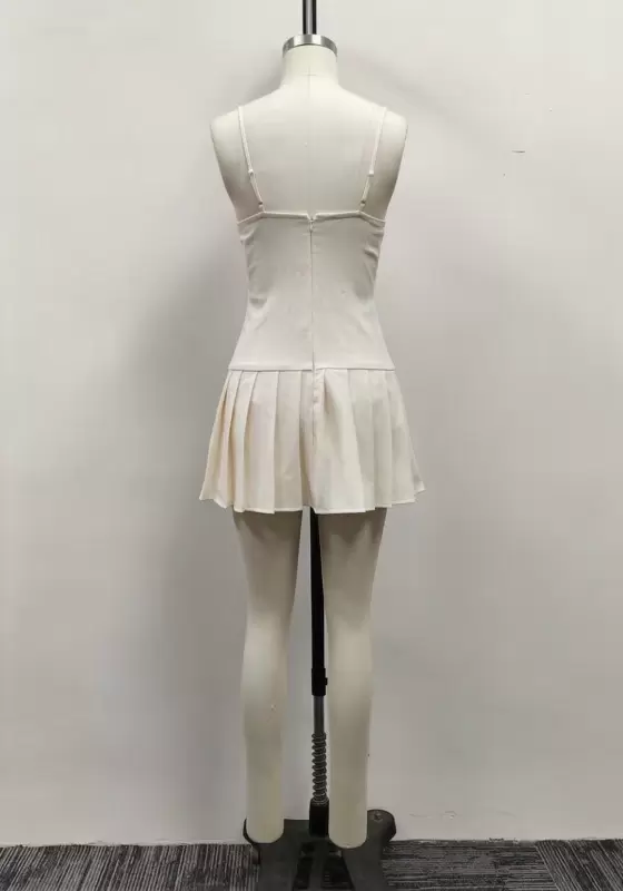 Women Off-White Corset Bustier Button-Front Pleated Mini Dress